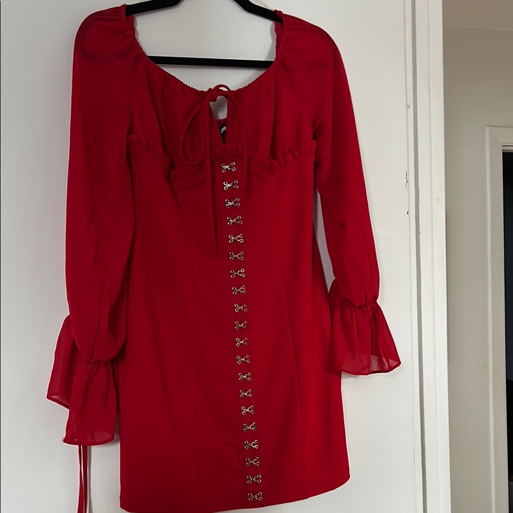 Fashion Nova body con off the should milkmaid dress.